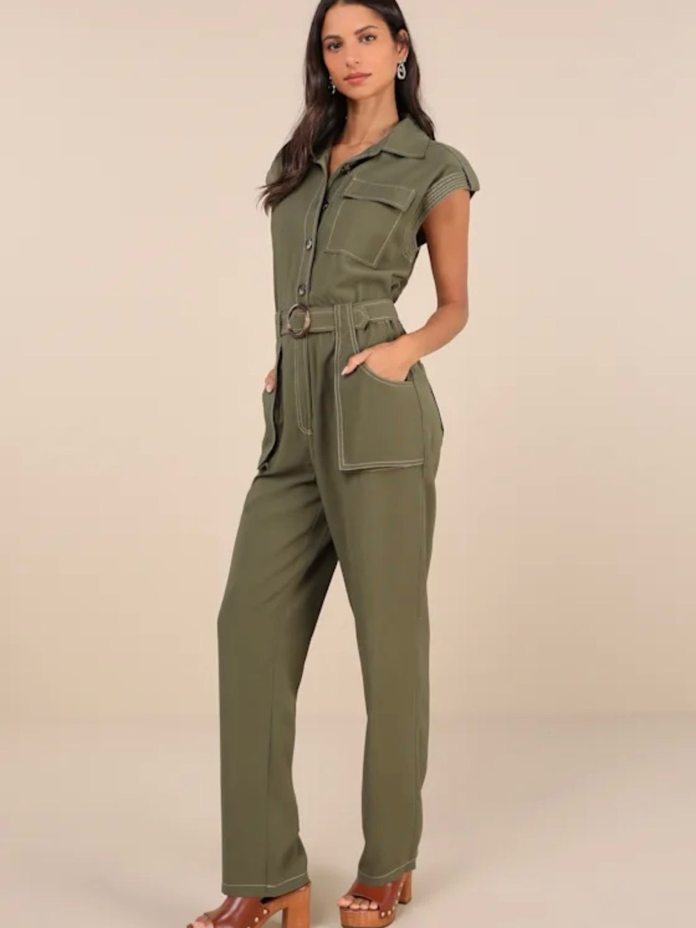 Steve Madden Olive Belted Jumpsuit - Picture 3 of 4